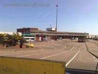 Barricaded off, the old multi-million pound Dover Western Docks Hoverport building, devoid of any identifiable logos
